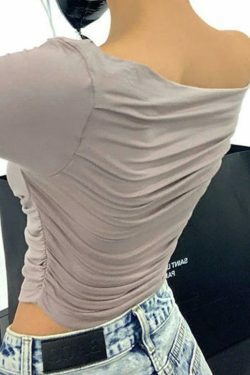 Y2K Aesthetic Solid Off Shoulder Asymmetric Long Sleeve Tee