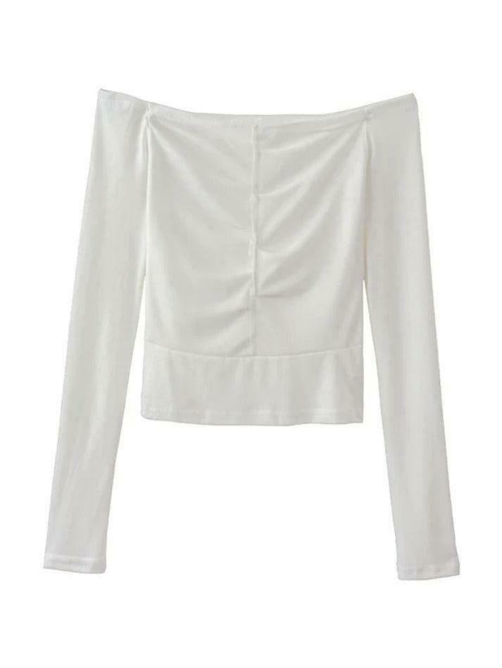 Y2K Aesthetic Solid Off Shoulder Cropped Long Sleeve Tee Y2K Aesthetic Solid Off Shoulder Cropped Long Sleeve Tee