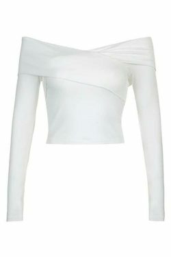 Y2K Aesthetic Solid Off Shoulder Crossover Long Sleeve Tee