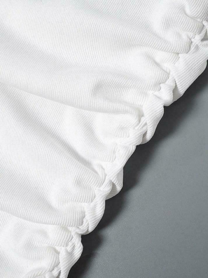 Y2K Aesthetic Solid Off Shoulder Shirred Trumpet Sleeve Long Sleeve Tee Y2K Aesthetic Solid Off Shoulder Shirred Trumpet Sleeve Long Sleeve Tee