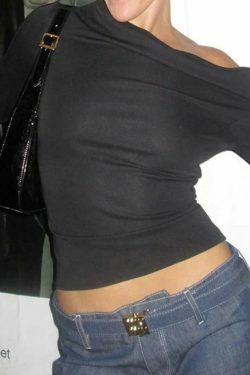Y2K Aesthetic Solid One Shoulder Long Sleeve Tee for Women - Coquette & Grunge Style Fashion