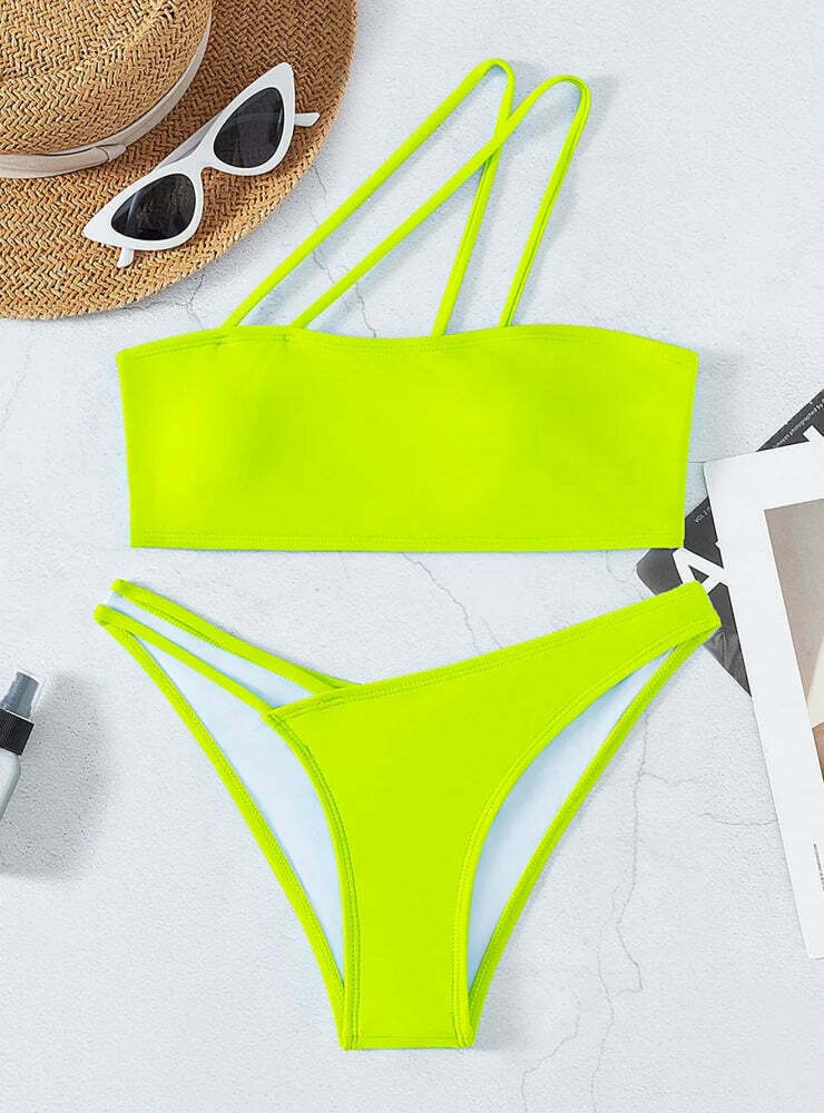 Y2K Aesthetic Solid One Shoulder Sexy Triangle Bikini for Niche Women Fashion Y2K Aesthetic Solid One Shoulder Sexy Triangle Bikini for Niche Women Fashion