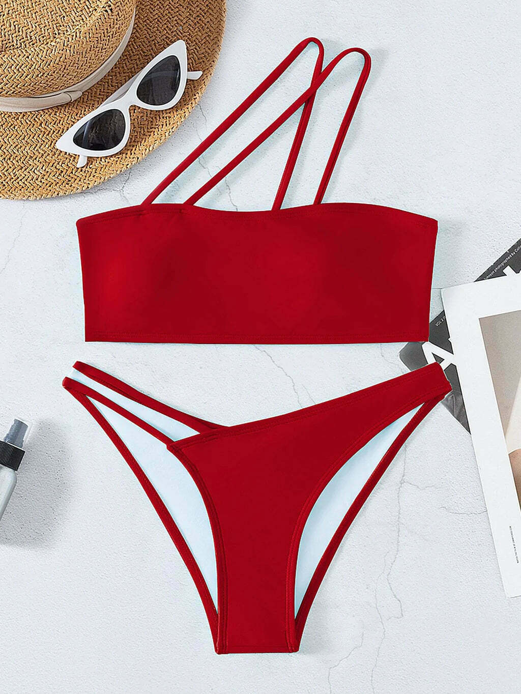 Y2K Aesthetic Solid One Shoulder Sexy Triangle Bikini for Niche Women Fashion Y2K Aesthetic Solid One Shoulder Sexy Triangle Bikini for Niche Women Fashion