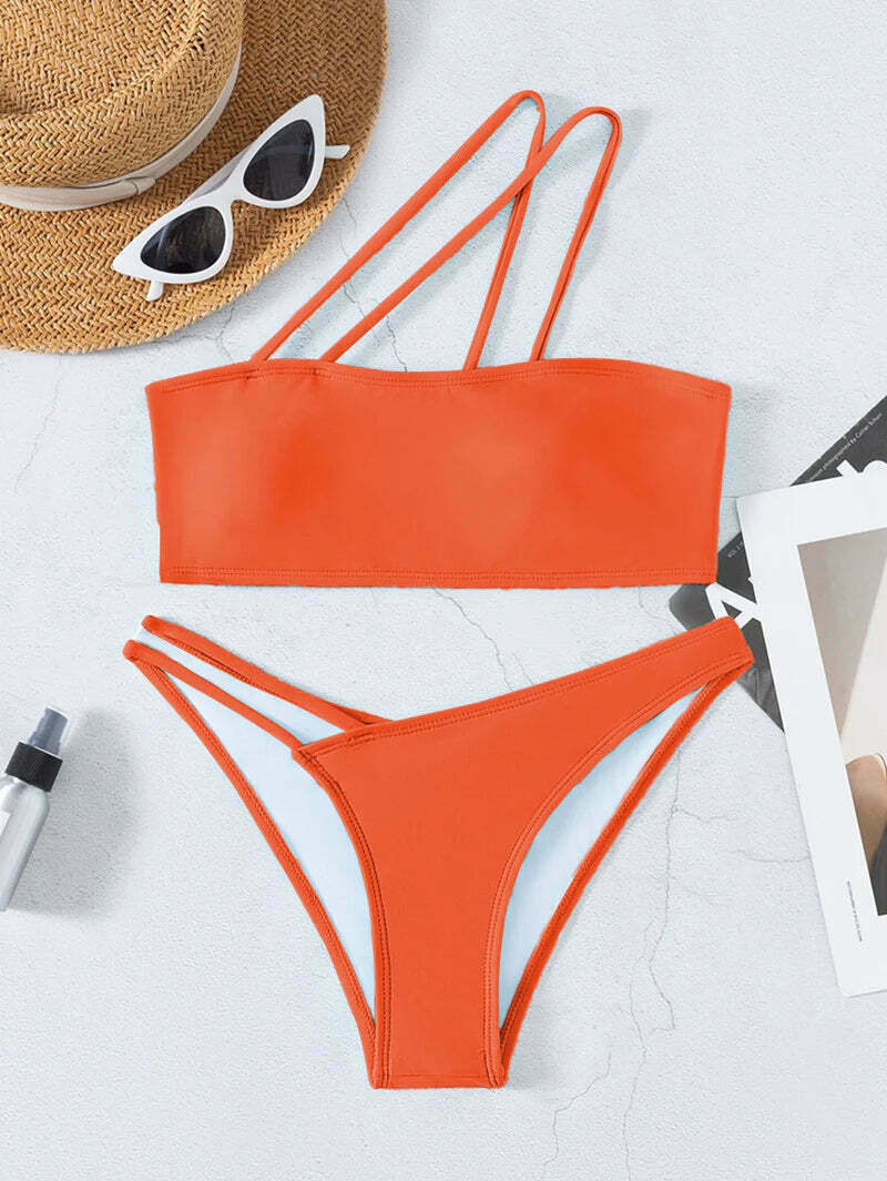Y2K Aesthetic Solid One Shoulder Sexy Triangle Bikini for Niche Women Fashion Y2K Aesthetic Solid One Shoulder Sexy Triangle Bikini for Niche Women Fashion