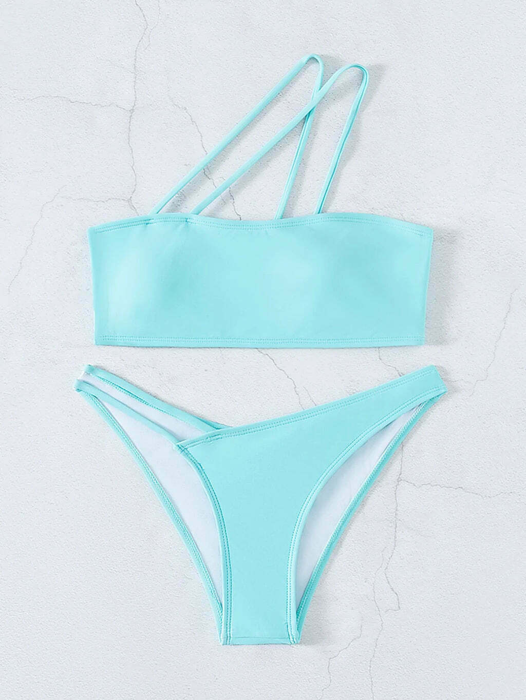 Y2K Aesthetic Solid One Shoulder Sexy Triangle Bikini for Niche Women Fashion Y2K Aesthetic Solid One Shoulder Sexy Triangle Bikini for Niche Women Fashion