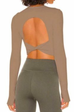 Y2K Aesthetic Solid Ribbed Twist Back Long Sleeve Tee for Women - Coquette Fashion Statement