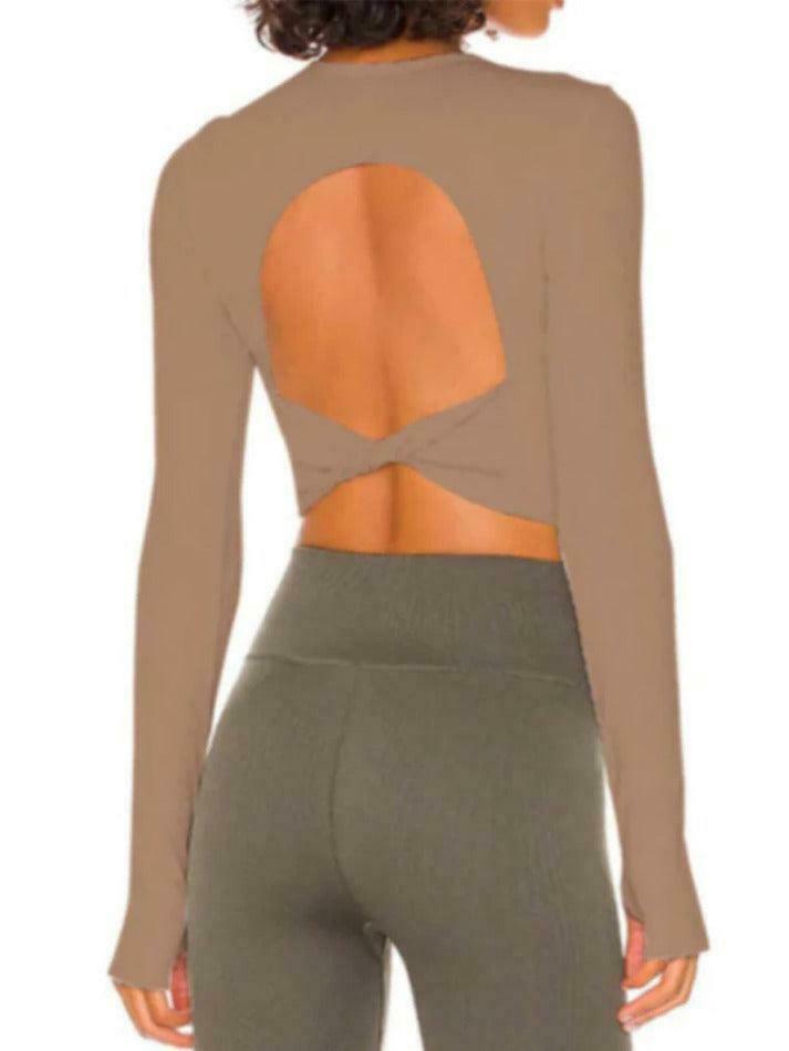 Y2K Aesthetic Solid Ribbed Twist Back Long Sleeve Tee for Women - Coquette Fashion Statement Y2K Aesthetic Solid Ribbed Twist Back Long Sleeve Tee for Women - Coquette Fashion Statement