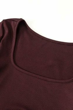 Y2K Aesthetic Solid Square Neck Cropped Long Sleeve Knit Top