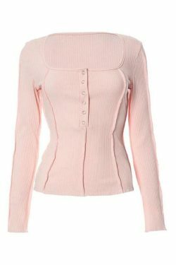 Y2K Aesthetic Solid Square Neck Splice Long Sleeve Knit Sweater