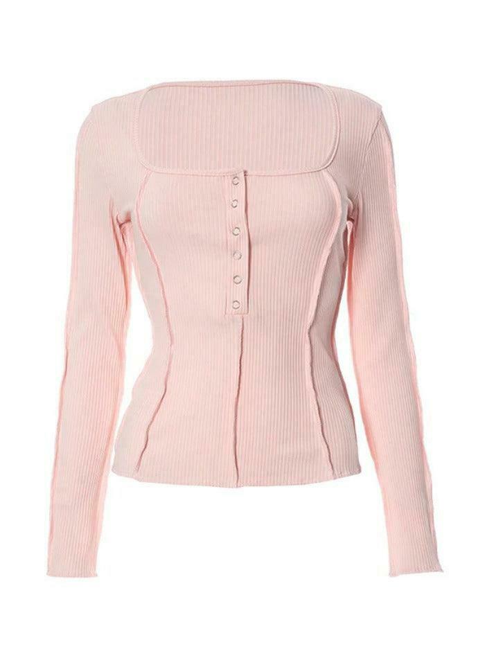 Y2K Aesthetic Solid Square Neck Splice Long Sleeve Knit Sweater Y2K Aesthetic Solid Square Neck Splice Long Sleeve Knit Sweater