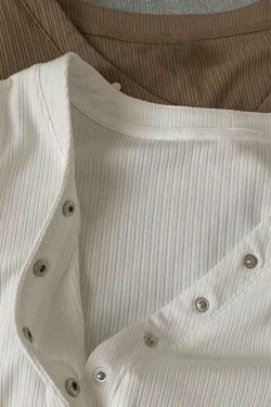 Y2K Aesthetic Solid V-Neck Snap Button Slim Long Sleeve Knit Sweater