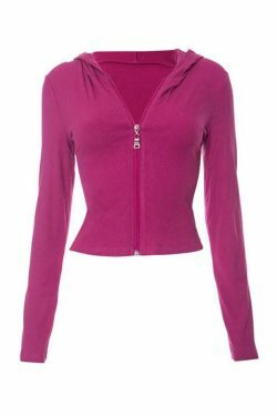 Y2K Aesthetic Solid Zip Up Hooded Cropped Knit Sweater