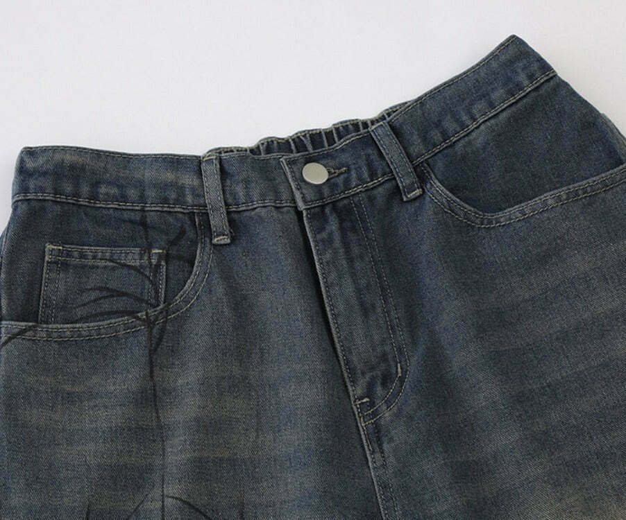 Y2K Aesthetic Spider Print Denim Shorts for Women - Coquette Style Grunge Fashion Y2K Aesthetic Spider Print Denim Shorts for Women - Coquette Style Grunge Fashion