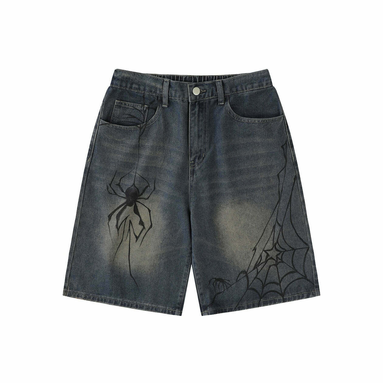 Y2K Aesthetic Spider Print Denim Shorts for Women - Coquette Style Grunge Fashion Y2K Aesthetic Spider Print Denim Shorts for Women - Coquette Style Grunge Fashion