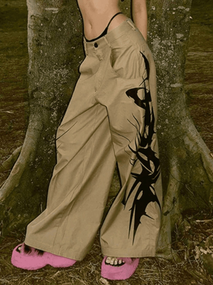 Y2K Aesthetic Splash Ink Print Loose Straight Leg Pants for Women - Coquette & Grunge Style