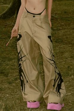 Y2K Aesthetic Splash Ink Print Loose Straight Leg Pants for Women - Coquette & Grunge Style