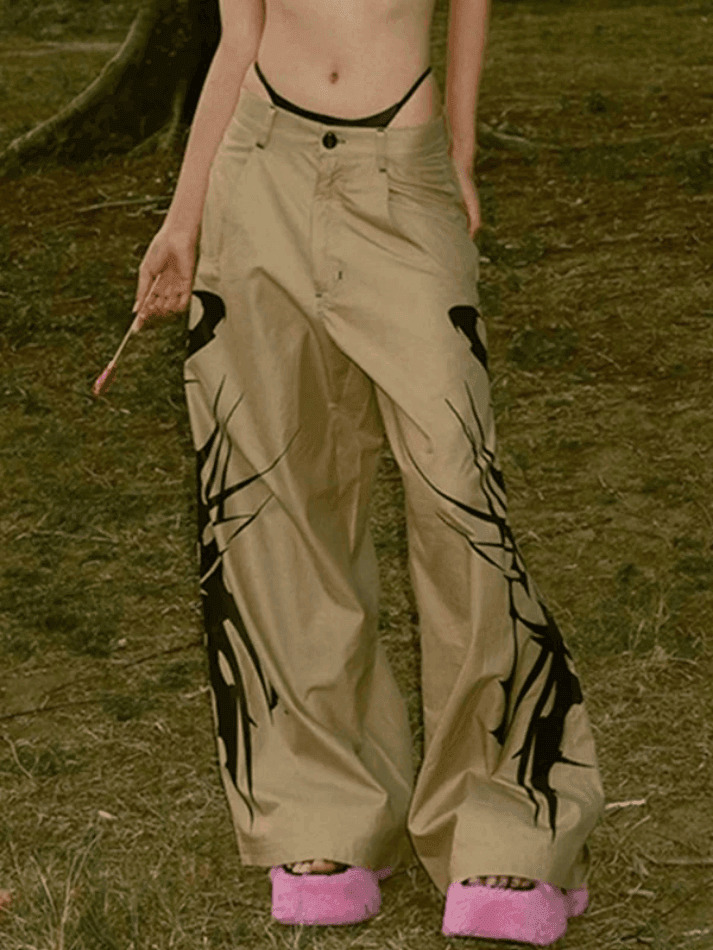 Y2K Aesthetic Splash Ink Print Loose Straight Leg Pants for Women - Coquette & Grunge Style