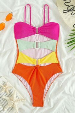 Y2K Aesthetic Spliced Sling Swimsuit - Coquette & Grunge Style Women's Fashion