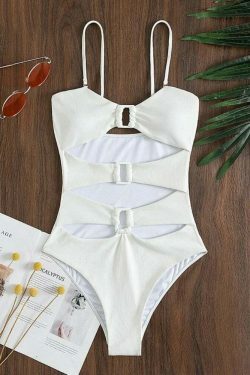 Y2K Aesthetic Spliced Sling Swimsuit - Coquette & Grunge Style Women's Fashion