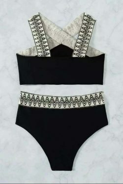 Y2K Aesthetic Spliced Wave Board Swimsuit Bikini - Niche Women Fashion