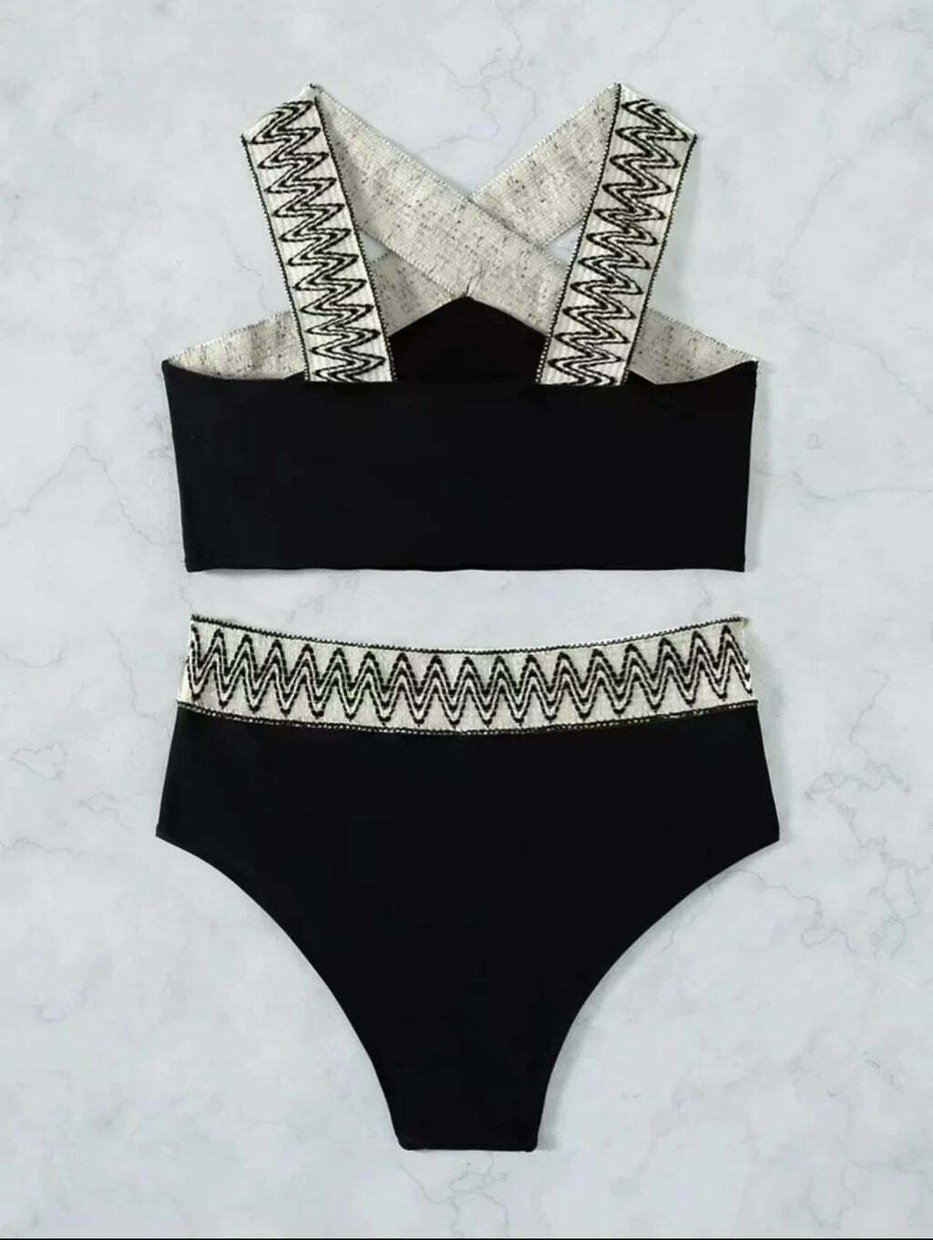 Y2K Aesthetic Spliced Wave Board Swimsuit Bikini - Niche Women Fashion