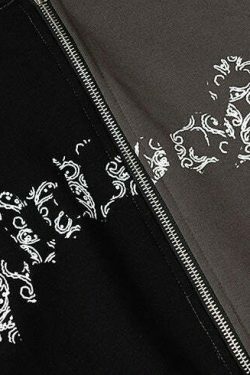 Y2K Aesthetic Spliced Zip Up Hoodie for Women - Coquette & Grunge Style Fashion Statement