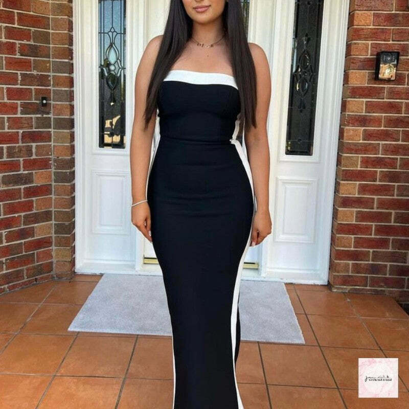 Y2K Aesthetic Splicing Tube Top Long Dress for Women - Coquette & Grunge Style Fashion