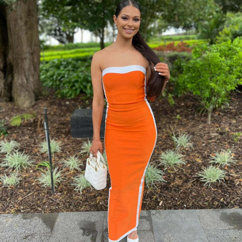 Y2K Aesthetic Splicing Tube Top Long Dress for Women - Coquette & Grunge Style Fashion