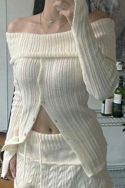 Y2K Aesthetic Split Buttoned Ribbed Knit Top for Women - Coquette & Grunge Style Fashion