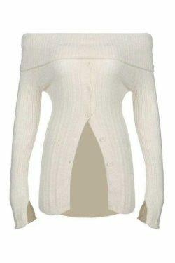 Y2K Aesthetic Split Buttoned Ribbed Knit Top for Women - Coquette & Grunge Style Fashion
