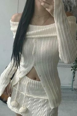 Y2K Aesthetic Split Buttoned Ribbed Knit Top for Women - Coquette & Grunge Style Fashion