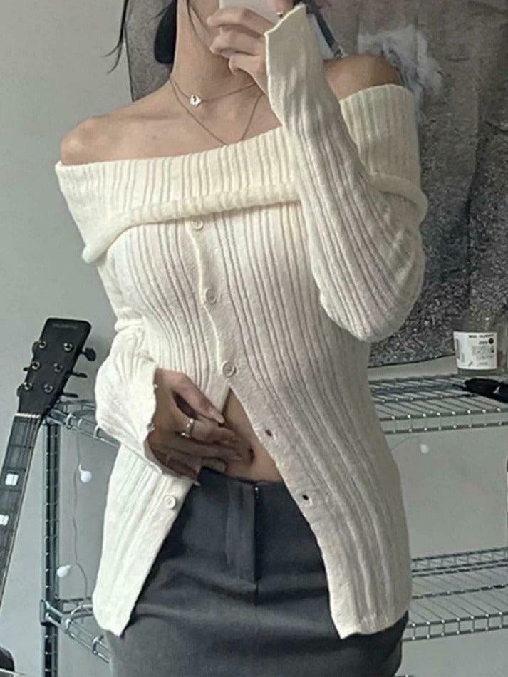 Y2K Aesthetic Split Buttoned Ribbed Knit Top for Women - Coquette & Grunge Style Fashion Y2K Aesthetic Split Buttoned Ribbed Knit Top for Women - Coquette & Grunge Style Fashion
