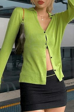 Y2K Aesthetic Split Cuff Button Front Blouse for Women - Coquette & Grunge Style Fashion