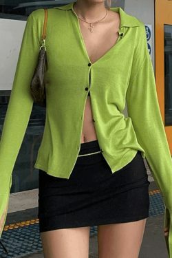 Y2K Aesthetic Split Cuff Button Front Blouse for Women - Coquette & Grunge Style Fashion