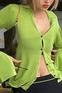 Y2K Aesthetic Split Cuff Button Front Blouse for Women - Coquette & Grunge Style Fashion