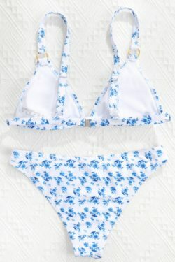 Y2K Aesthetic Split Print Floral Bikini - Coquette Style Grunge Fashion - Cute Tops & Cargo Skirt