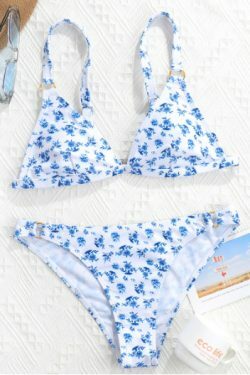 Y2K Aesthetic Split Print Floral Bikini - Coquette Style Grunge Fashion - Cute Tops & Cargo Skirt