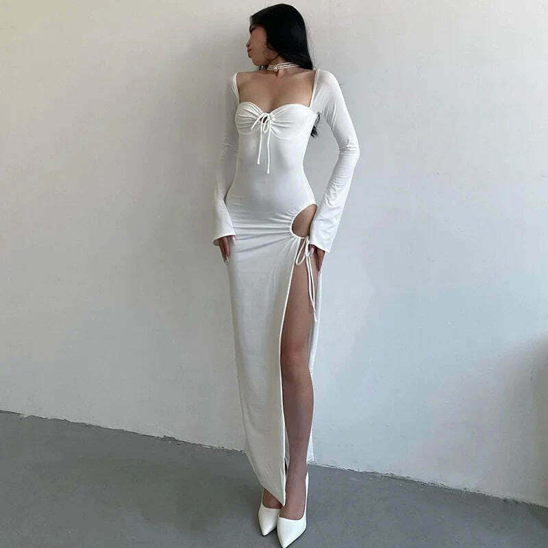 Y2K Aesthetic Split Ruched Maxi Dress for Women - Coquette & Grunge Style Fashion Statement Y2K Aesthetic Split Ruched Maxi Dress for Women - Coquette & Grunge Style Fashion Statement