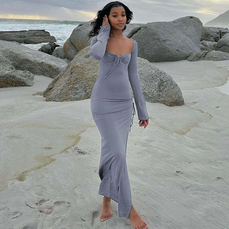 Y2K Aesthetic Split Ruched Maxi Dress for Women - Coquette & Grunge Style Fashion Statement Y2K Aesthetic Split Ruched Maxi Dress for Women - Coquette & Grunge Style Fashion Statement