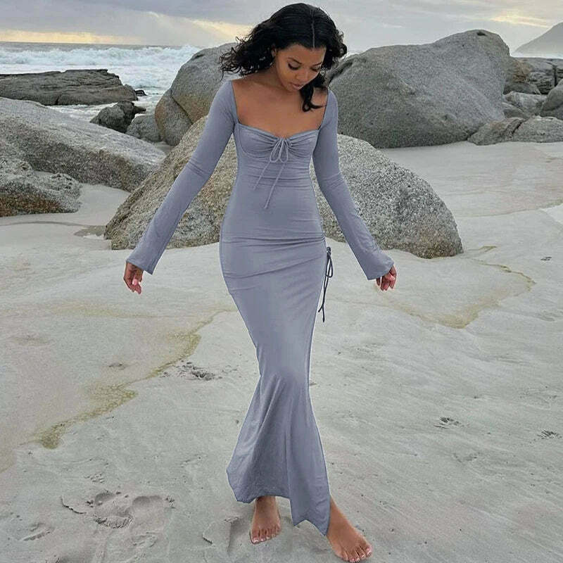 Y2K Aesthetic Split Ruched Maxi Dress for Women - Coquette & Grunge Style Fashion Statement Y2K Aesthetic Split Ruched Maxi Dress for Women - Coquette & Grunge Style Fashion Statement