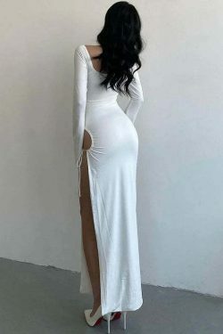 Y2K Aesthetic Split Ruched Maxi Dress for Women - Coquette & Grunge Style Fashion Statement