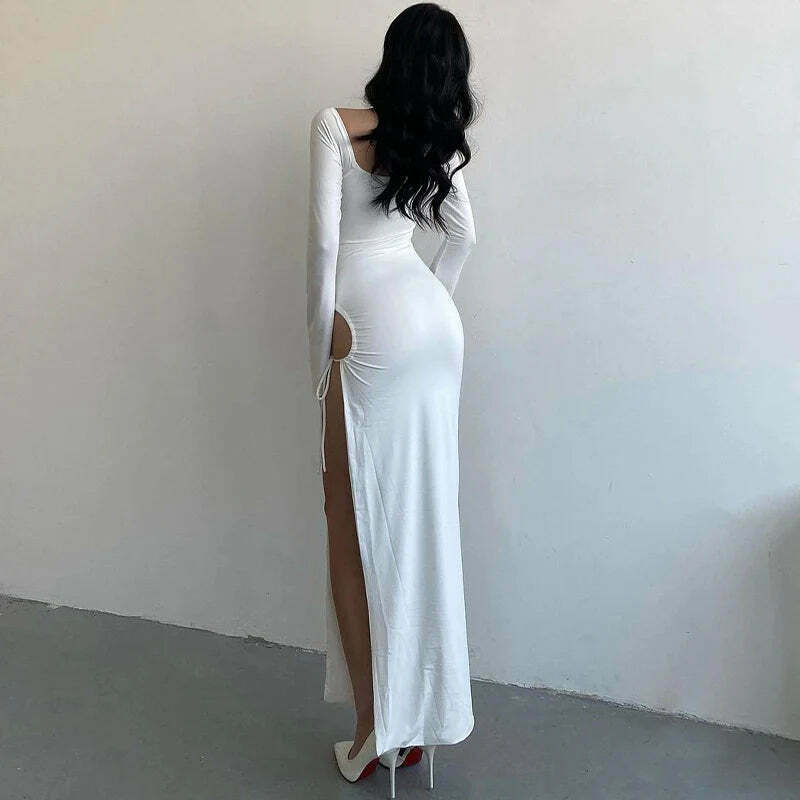 Y2K Aesthetic Split Ruched Maxi Dress for Women - Coquette & Grunge Style Fashion Statement Y2K Aesthetic Split Ruched Maxi Dress for Women - Coquette & Grunge Style Fashion Statement