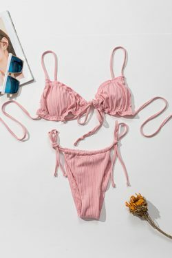 Y2K Aesthetic Split Strap Bikini for Women - Coquette Style with Grunge and Pastel Goth Vibes