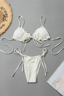 Y2K Aesthetic Split Strap Bikini for Women - Coquette Style with Grunge and Pastel Goth Vibes