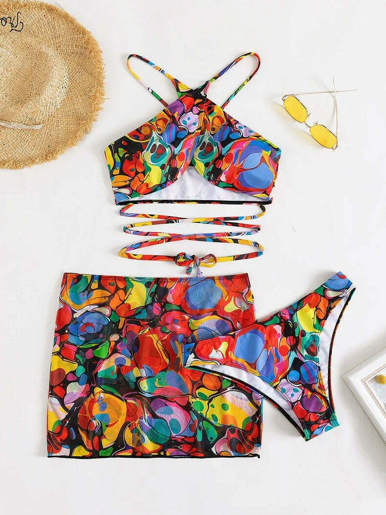 Y2K Aesthetic Split Strap Colorful Sexy Bikini Y2K Aesthetic Split Strap Colorful Sexy Bikini