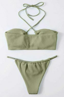 Y2K Aesthetic Split Swimsuit Pothole Neck Thong Bikini