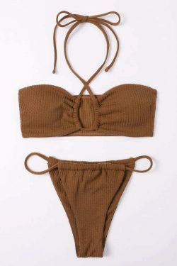 Y2K Aesthetic Split Swimsuit Pothole Neck Thong Bikini