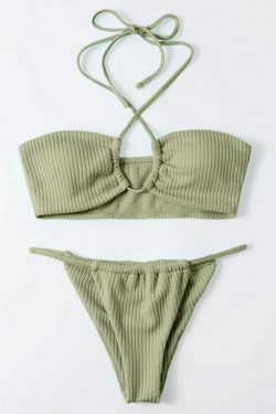 Y2K Aesthetic Split Swimsuit Pothole Neck Thong Bikini