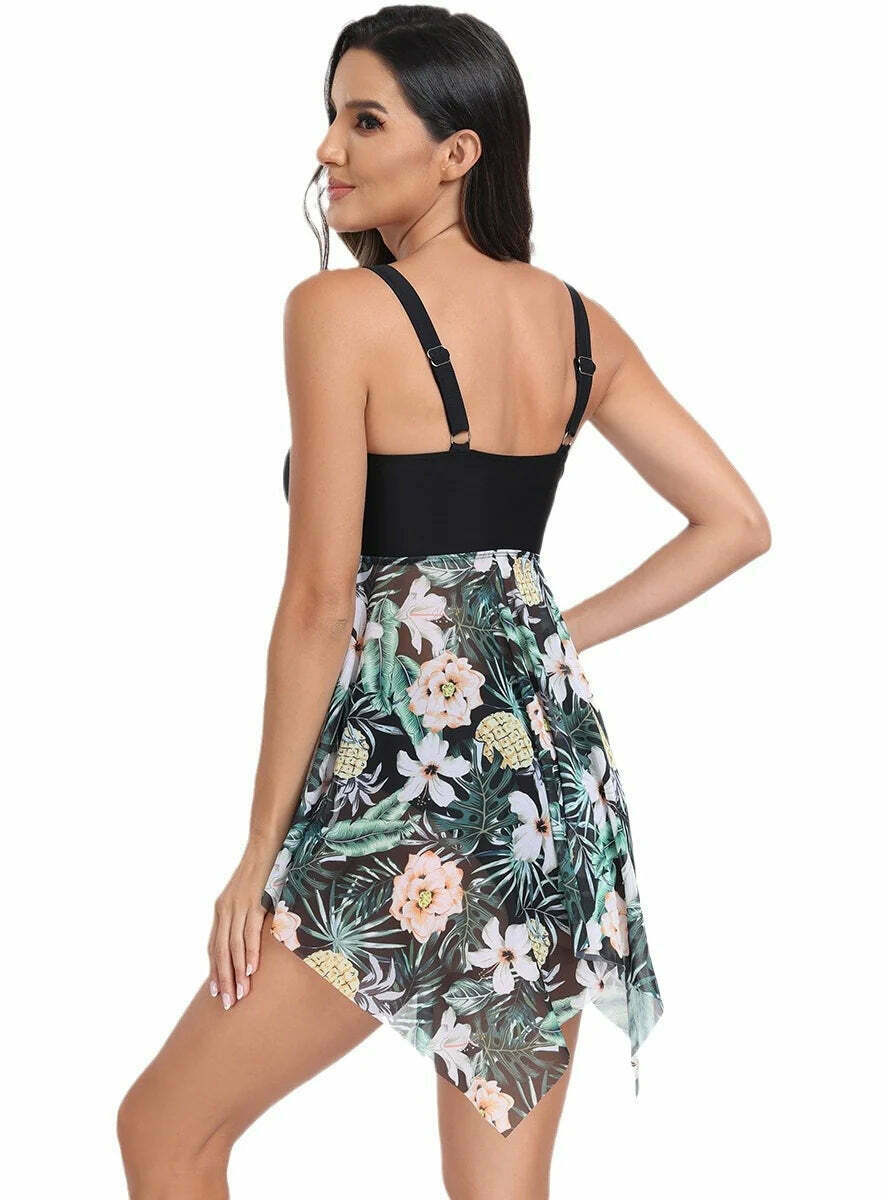 Y2K Aesthetic Split Swimsuit with Slim Printed Design - Belly-Covering Bikini Y2K Aesthetic Split Swimsuit with Slim Printed Design - Belly-Covering Bikini