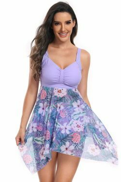 Y2K Aesthetic Split Swimsuit with Slim Printed Design - Belly-Covering Bikini